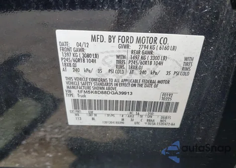 2013 Ford Explorer Xlt z USA, uszkodzony, nr VIN 1FM5K8D88DGA39913